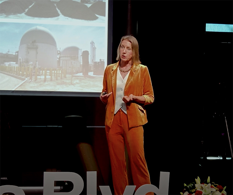 Senator Blakespear on stage at the highly curated TEDxEncinitas event. 