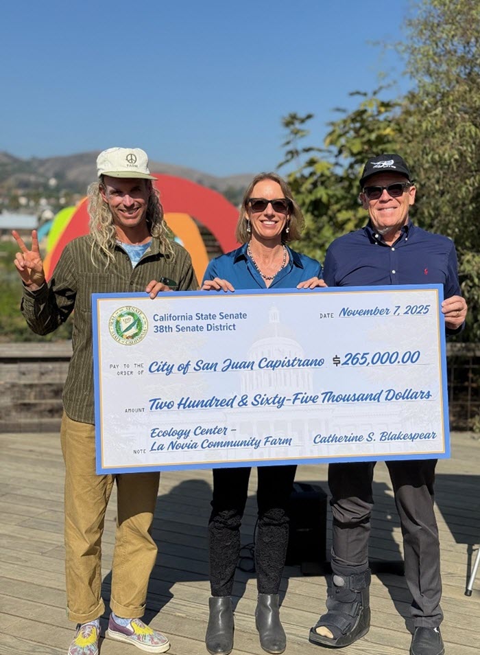 I was proud to present a check to San Juan Capistrano Mayor Pro Tem John Campbell (right). Also in the photo (left) is Evan Marks‚ the Founder and Executive Director of The Ecology Center.