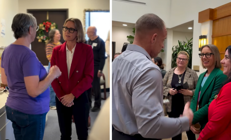 Visiting with constituents at my Holiday Open Houses in Carlsbad (left) and Laguna Hills (right).