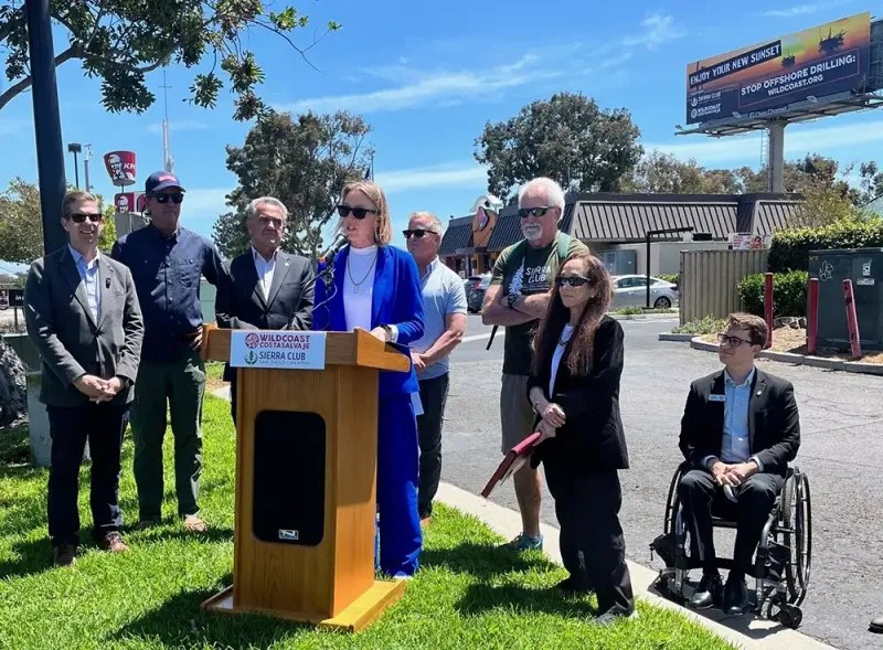 Senator Catherine Blakespear recently joined with U.S. Rep. Mike Levin‚ San Diego City Council President Joe LaCava‚ WILDCOAST Executive Director Dr. Serge Dedina and other advocates at a press conference (photo above) to call on the federal administration to stop its plans for oil drilling off the coast of California.