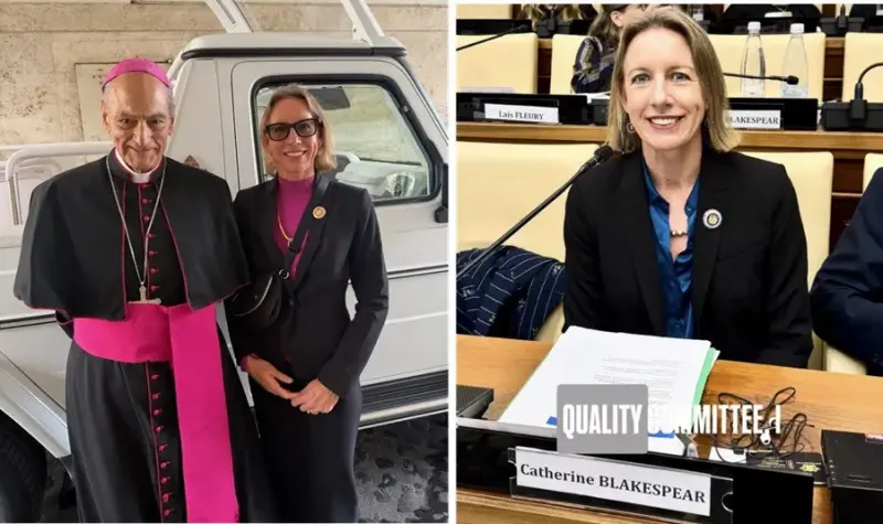 It was a delight to meet Bishop Chancellor Emeritus Monsignor Marcelo Sanchez Sorondo as part of the Pontifical Academies. In the left photo‚ we’re standing in front of the “Pope Mobile‚” after the Pope arrived in it and then exited to deliver the “Papal Audience” to thousands of people in St. Peters Square. 