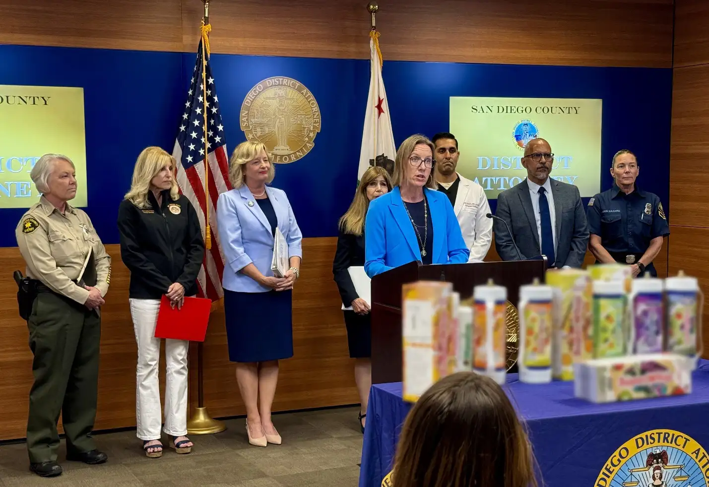 Senator Blakespear at a press conference highlighting the dangers of nitrous oxide