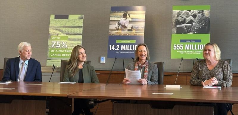 I commemorated the 10-year anniversary of California’s mattress recycling program with (left to right) Mike O’Donnell‚ Chief Operating Officer of the Mattress Recycling Council (MRC); Michelle Martin‚ Deputy Director of CalRecycle’s Division of Circular Economy; and Alison Keane‚ President of the International Sleep Products Association and MRC.